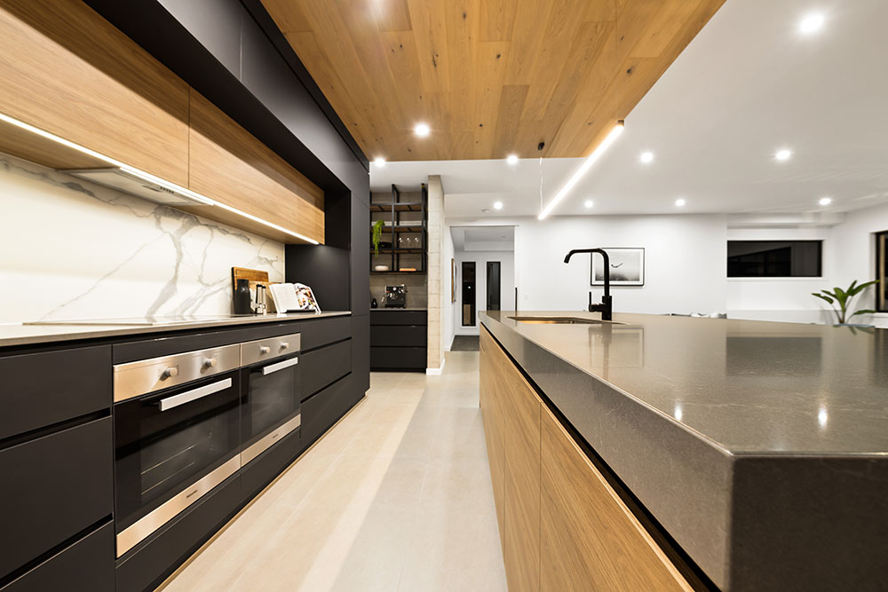 black and wooden themed style kitchen