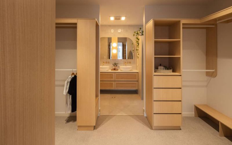 San Clemente Robe Warm Tone Cabinetry