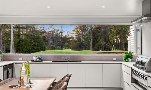 kitchen with large window view of outside