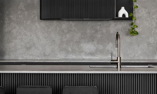 Kitchen Counter Table Overlooking Hanging Cabinet