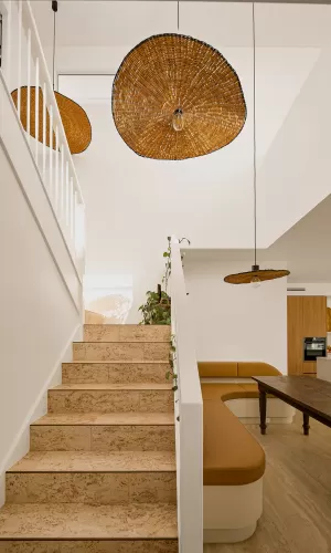 Stairs with dining area on the side