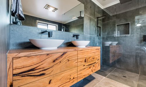 marri timber bathroom sinks with large mirror