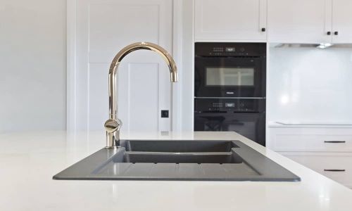 side view chrome kitchen faucet sink