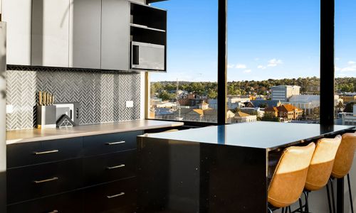 kitchen cabinet and window view