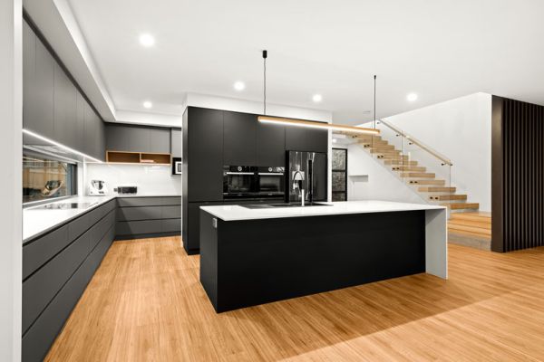Black themed kitchen cabinet