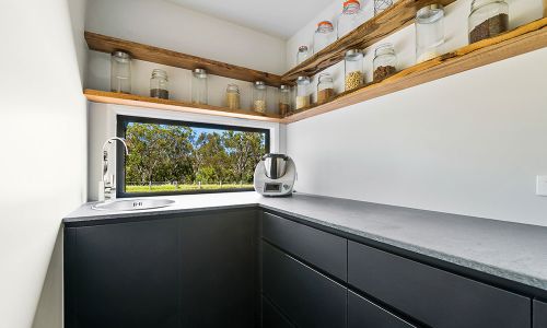 butler pantry with wooden top organiser