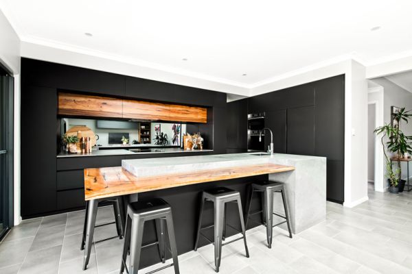 modern black themed kitchen