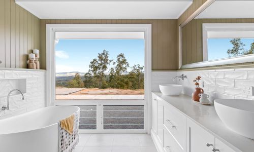 Modern bathroom with an outdoor view through the window