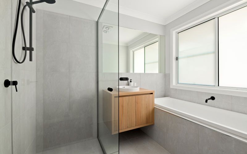 grayed themed bathroom