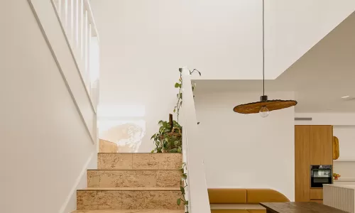 Stairs with dining area on the side