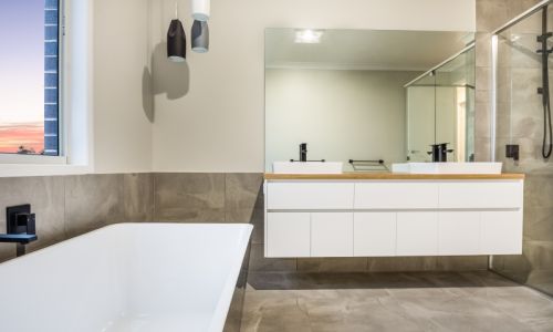 bathtub and bathroom table