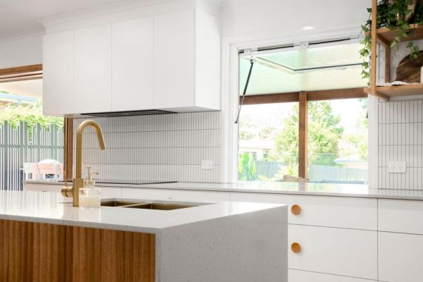 kitchen in white and wooden themed design