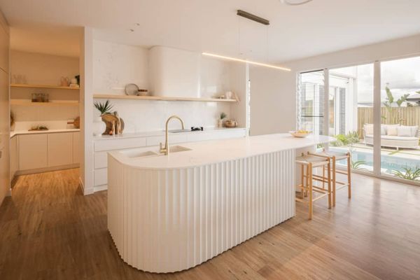 San Clemente Kitchen with White and Timber Brass finish