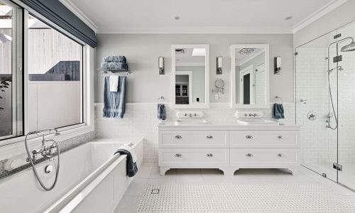 bathroom white cabinets