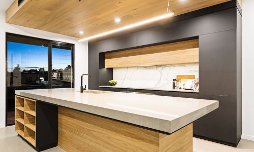 kitchen table with sink and cabinets