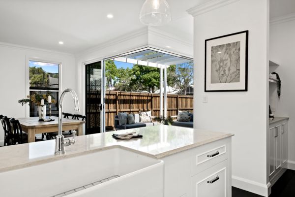 white colored sink kitchen table