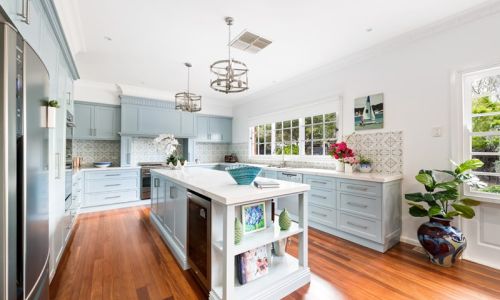 French style blue colored kitchen