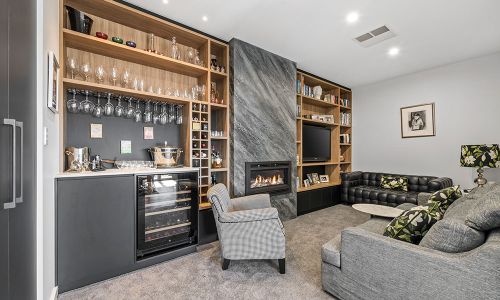 fireplace with mini wine station