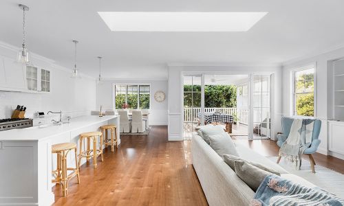 Living Room and Kitchen Counter with Veranda View