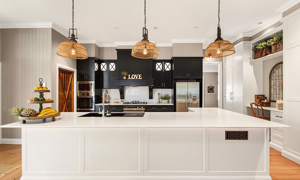 Kitchen Counter With Lamps