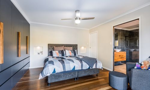 modern bedroom gray cabinets and furniture