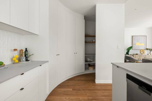 Drummond street kitchen with white big cabinets