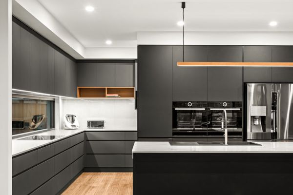 Black themed kitchen cabinet