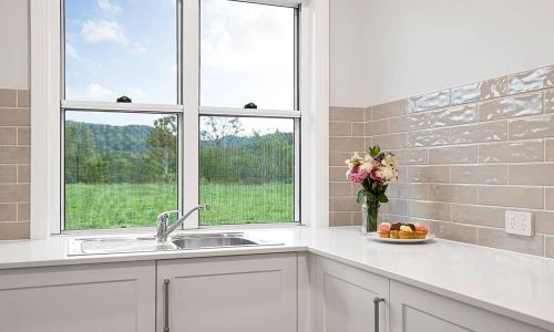sink table cabinets over the window