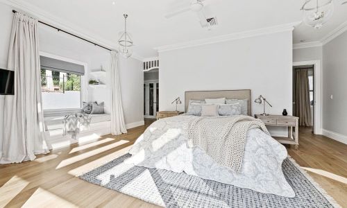 white walled bedroom