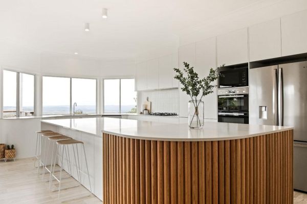 kitchen in white and wooden themed design