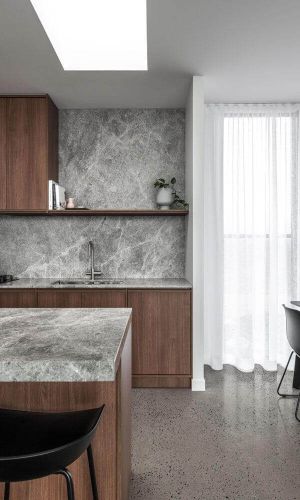 keira kitchen with gray marble design