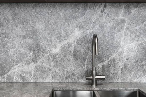 Keira Kitchen Overview with Gray Marble Sink