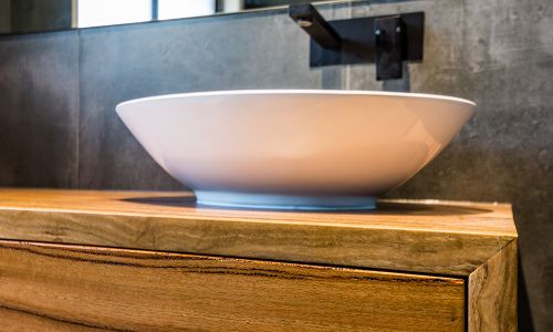 marri timber design bathroom black faucet sink