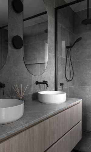 moncrieff bathroom with gray marble tile