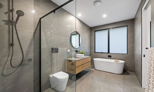 modern bathroom with glass divider