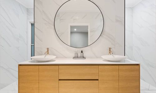 bathroom sinks with circular mirror